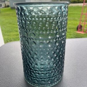 Vintage 1960s DPS Bubble Mold Blue Glass Cylinder Vase